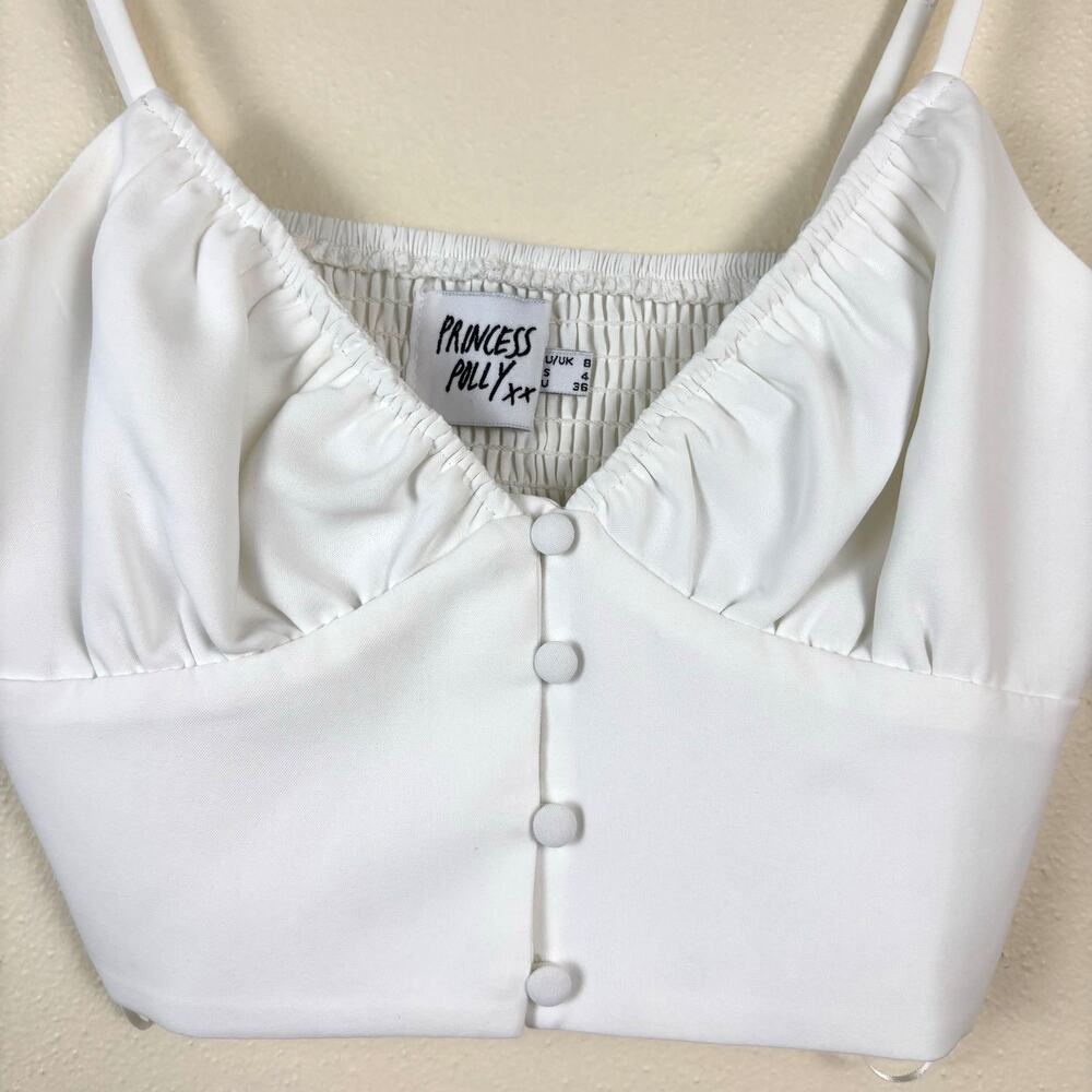 Princess Polly Velma Button Up Cropped Top Size 4 in White - Picture 3 of 8